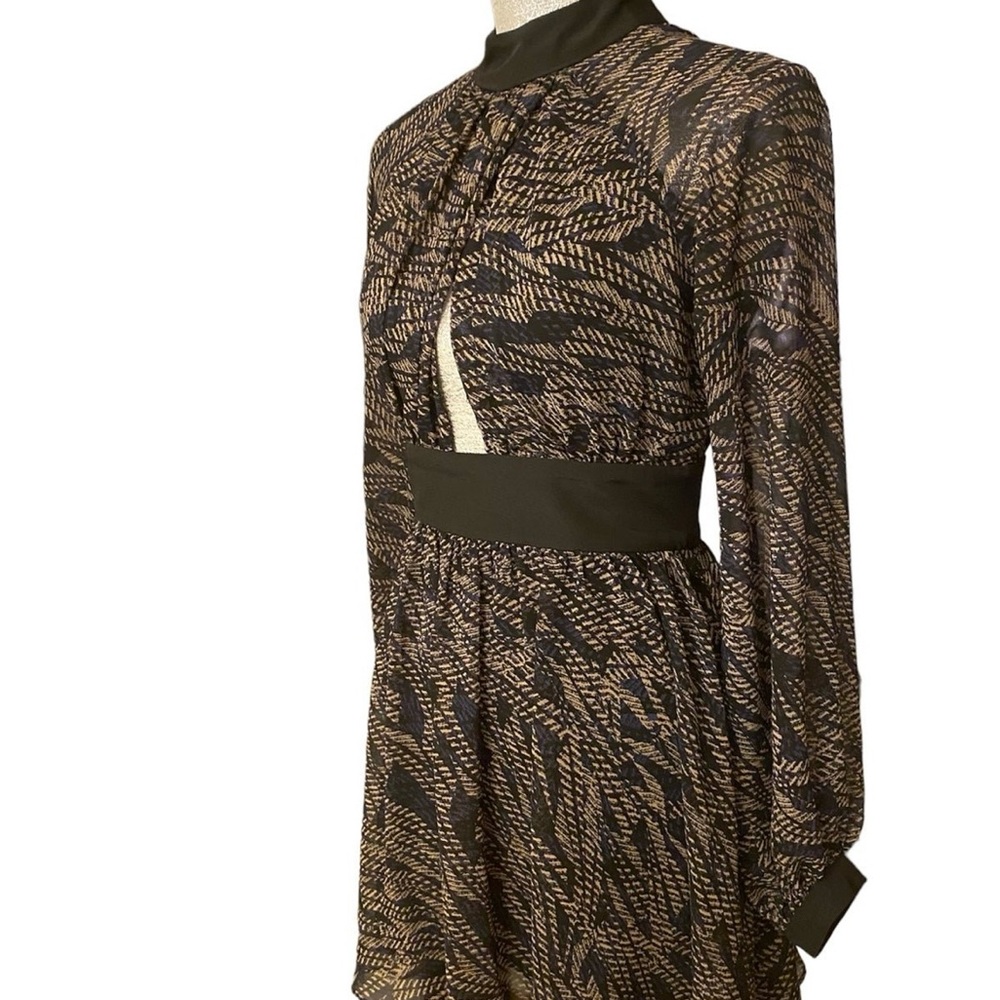 BCBG - Elegant Black, Blue. & Tan Patterned Dress